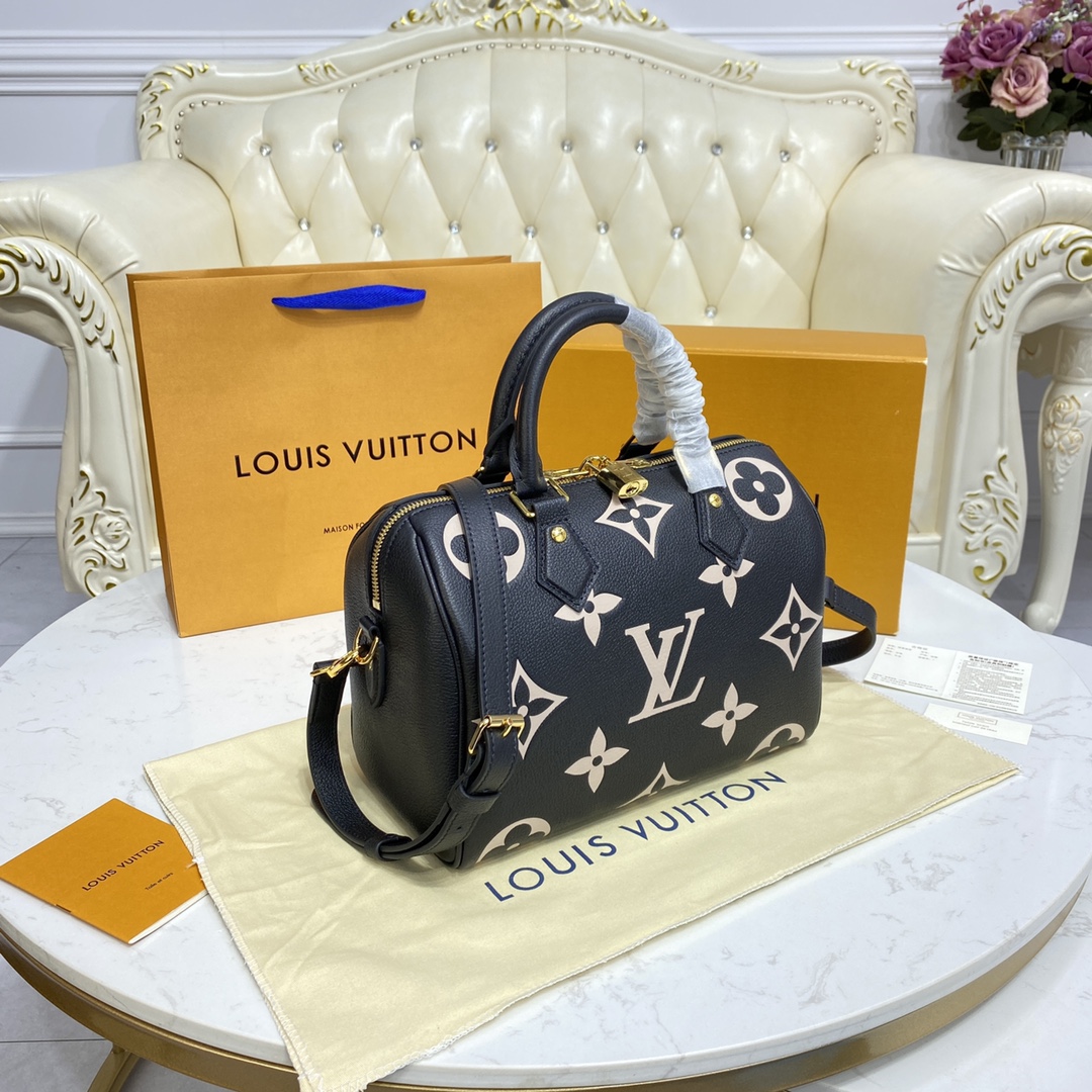 Louis Vuitton SPEEDY BANDOULIERE 25 Monogram Handbag M58947 Black/Beige